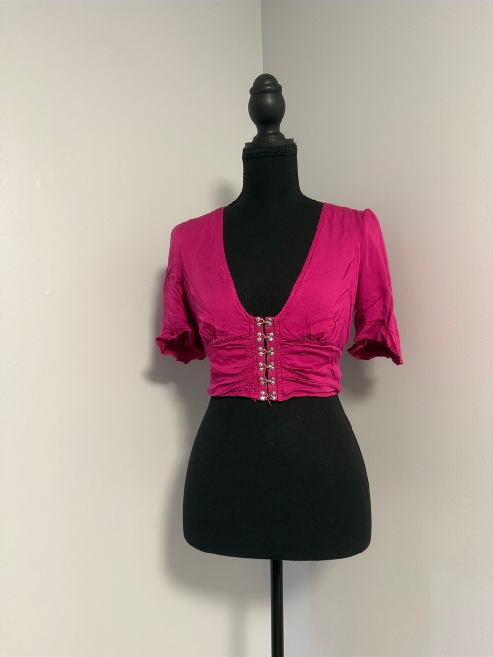 Urban Outfitters Magenta Cropped Hook-Front Top